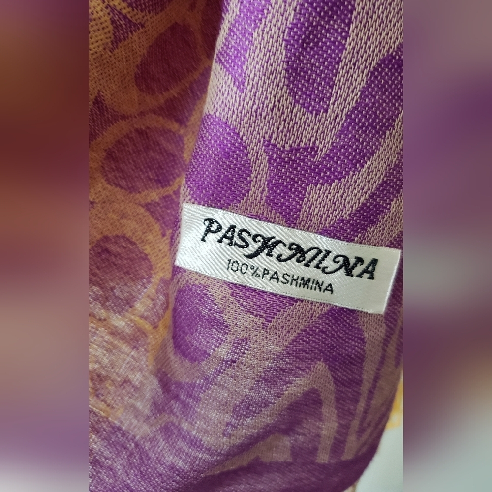 Pashmina Fringe Scarf of Purple, Pink & Green - Picture 4 of 6